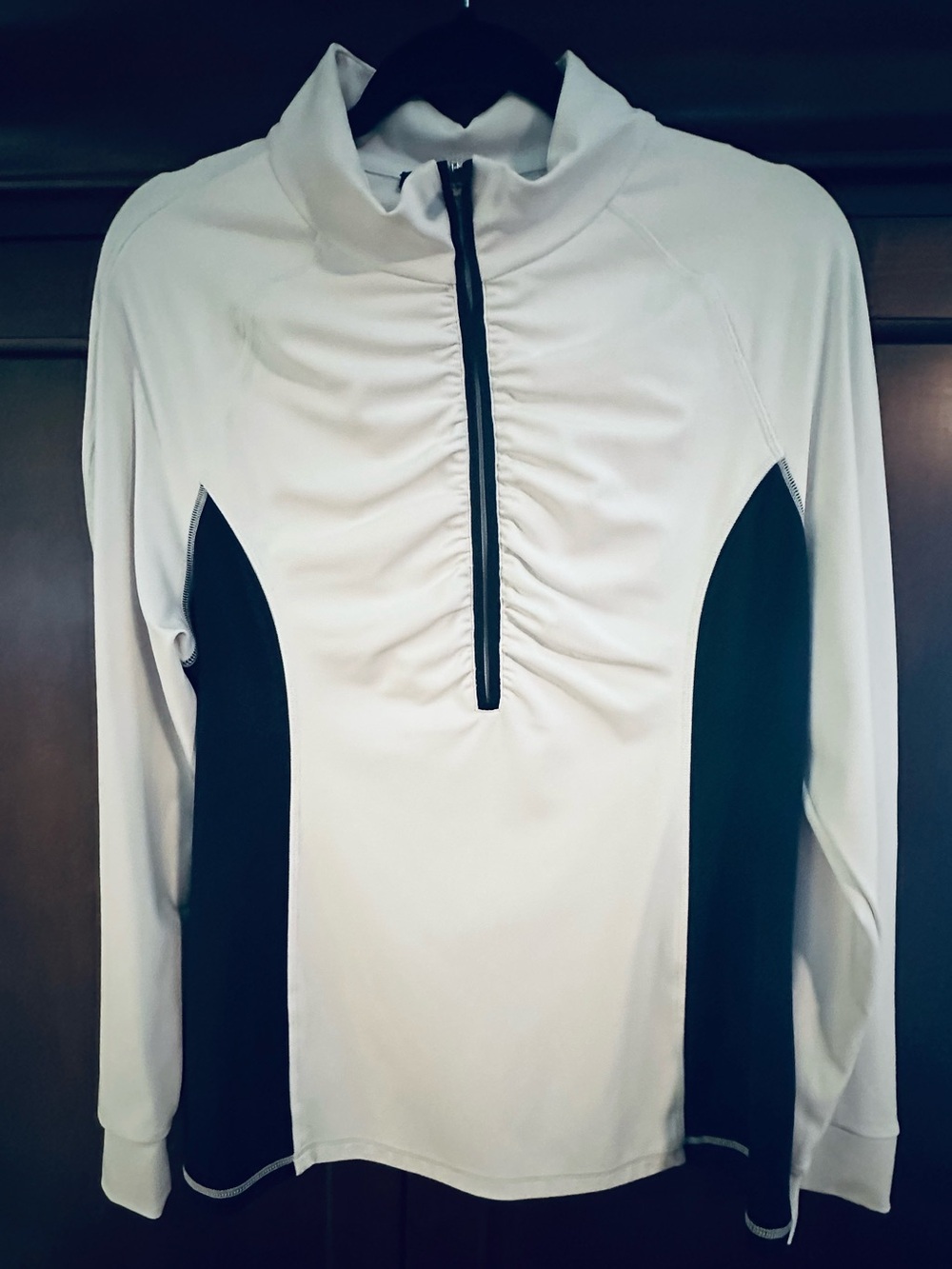 Boston Proper White and Black Zip-Front Pullover